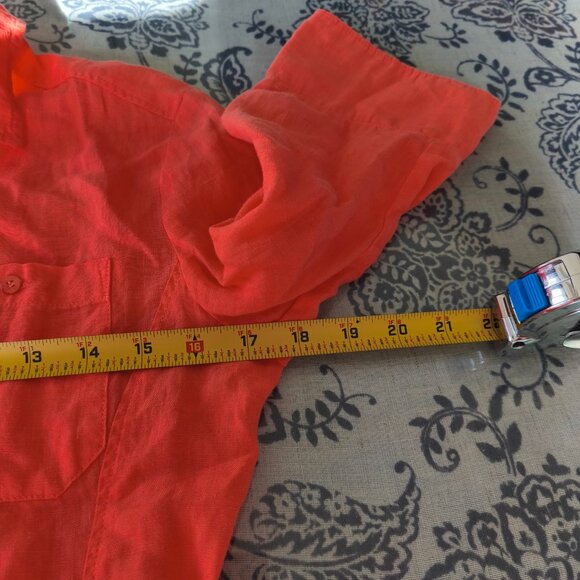 MaxMara Weekend 100% Linen Button Down Blouse sz S/M Orange Beach Quiet Luxury - Picture 8 of 10